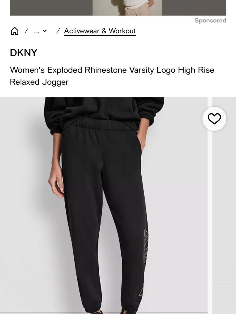 DKNY Women's Black Rhinestone Varsity Logo High-Rise Relaxed Joggers